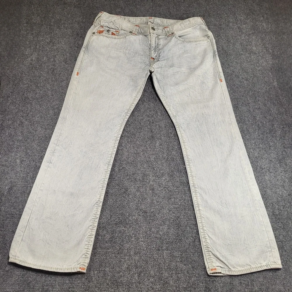 Vtg True Religion Men's Ricky Straight Leg Natural Mega T White/Red Jeans Sz 40
